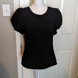 WHBM Elegant Black Puff Sleeve Top